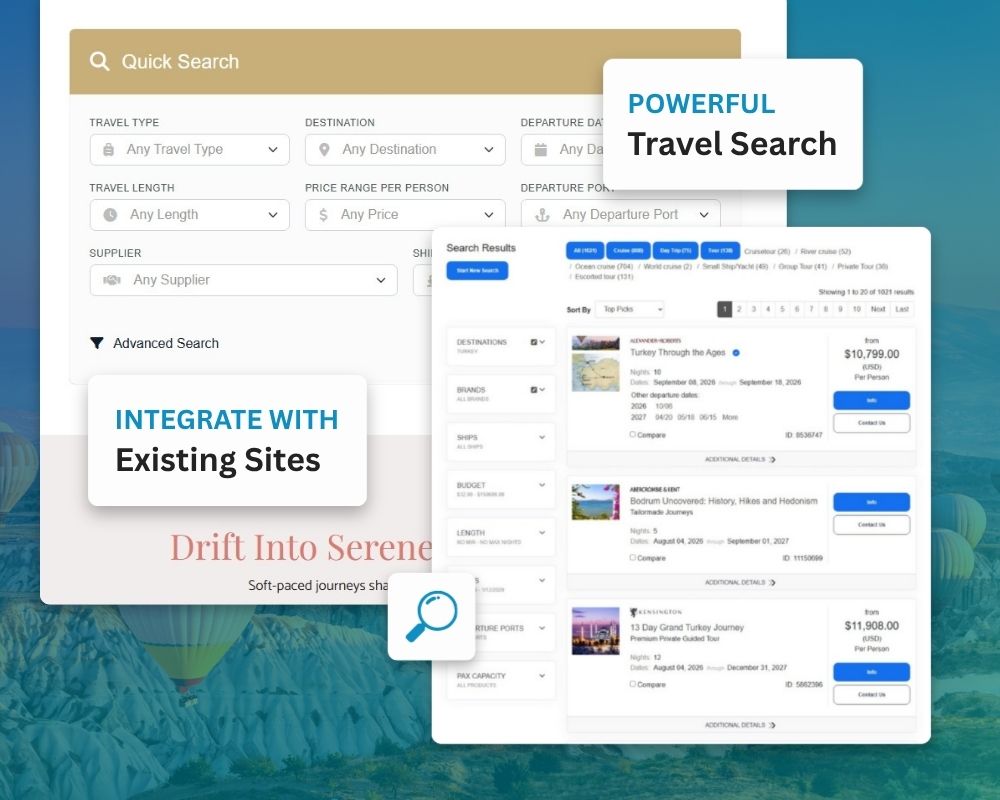 Devices displaying live travel content added via NexCite Connect